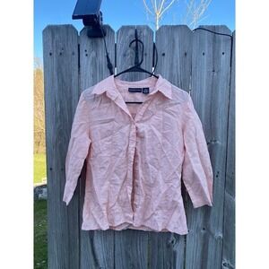Goodclothes Peach 100% Linen Button Down Shirt 3/4 Sleeve Womens Medium